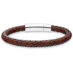 Mens Italian Braided Leather Bracelet Stainless Steel Clasp Handmade 6mm